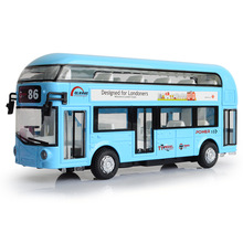 Hợp kim hai tầng tour xe buýt xe buýt máy lạnh thành phố mô hình xe buýt trẻ em kéo âm thanh và ánh sáng xe đồ chơi Chenghai Mẫu xe