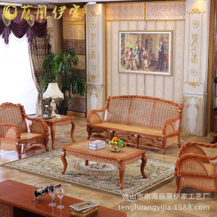 新款藤沙发中式现代藤编酒店沙发茶几五件套客厅组合真藤沙发定制