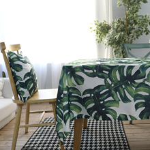 Mục Vụ xanh chống thấm khăn trải bàn polyester-bông khăn trải bàn vuông phòng khách nhà máy nhà hàng bàn cà phê Monstera khăn vải che Khăn trải bàn / khăn trải bàn