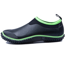Giày ống ngắn nam mưa huỳnh quang màu xanh lá cây thấp để giúp thời trang cao su mưa giày rửa xe màu gia súc màu nâu nước bọt giày nông Giày đi mưa
