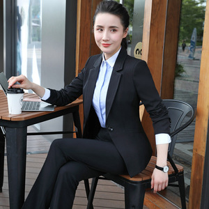 女装明星同款套装工作服黑色时尚修身小西装职业装女厂家一套代发