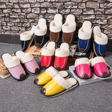 Dép cotton mùa đông nữ trong nhà chống trượt phiên bản Hàn Quốc dễ thương của đôi dép da sang trọng ấm áp đôi nam nhà máy bán buôn Dép da