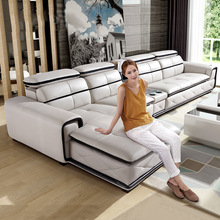 Sofa da đầu lớp da màu vàng góc kết hợp đơn giản phòng khách hiện đại dày Sofa da kích thước nội thất căn hộ Sofa da nghệ thuật