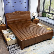 Mới Trung Quốc phong cách giường gỗ rắn 1,8 m phòng ngủ chính cao su gỗ đôi giường ngủ nội thất kinh tế 1,5 m giường lưu trữ Giường