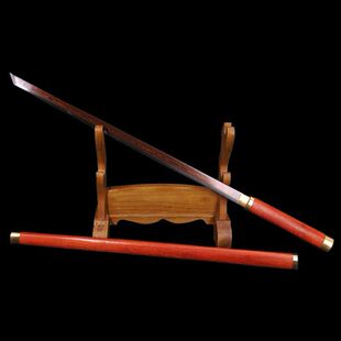 龙泉刀剑素装红木鞘 手工包铜花纹钢发红切刃唐刀剑未开刃