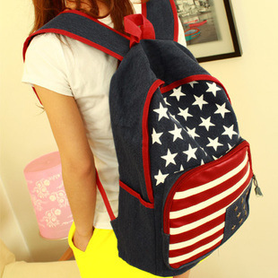 美国国旗学生书包帆布双肩包女 欧美学院中学情侣背包厂家直销