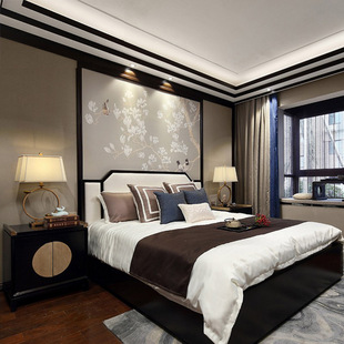 新中式全实木禅意双人床1.2米1.5米样板房婚床酒店主卧室床定制