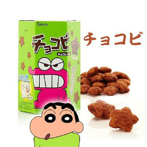 日本进口休闲零食桃哈多tohato蜡笔小新巧克力味粟米星形饼干25g