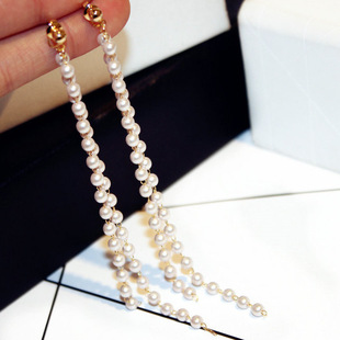 定制款时尚韩国耳环欧美长款精致珍珠两用气质耳钉耳坠女学生甜美