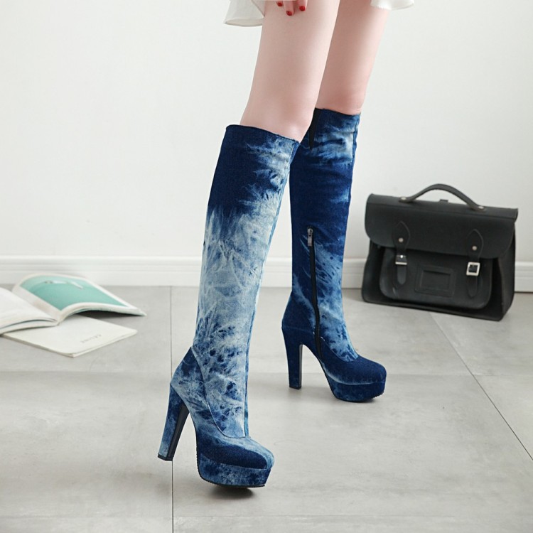 blue platform booties