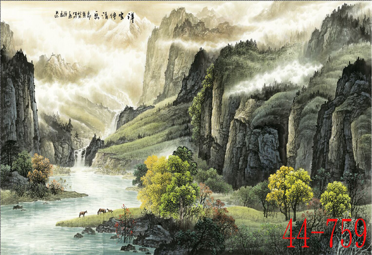 44-759蜀墨轩国画 字画 高仿刘梁京山水画 书画 高仿复制画芯批发