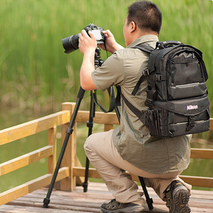 摄影包双肩尼龙防水大容量尼康单反相机包户外专业数码黑色背包