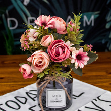 Hoa lụa nhân tạo Bắc Âu hoa trà bán buôn hoa hồng trang trí nhà đám cưới hoa nhân tạo hoa giả ngọc trai bó hoa 5 màu lựa chọn Nhà máy mô phỏng