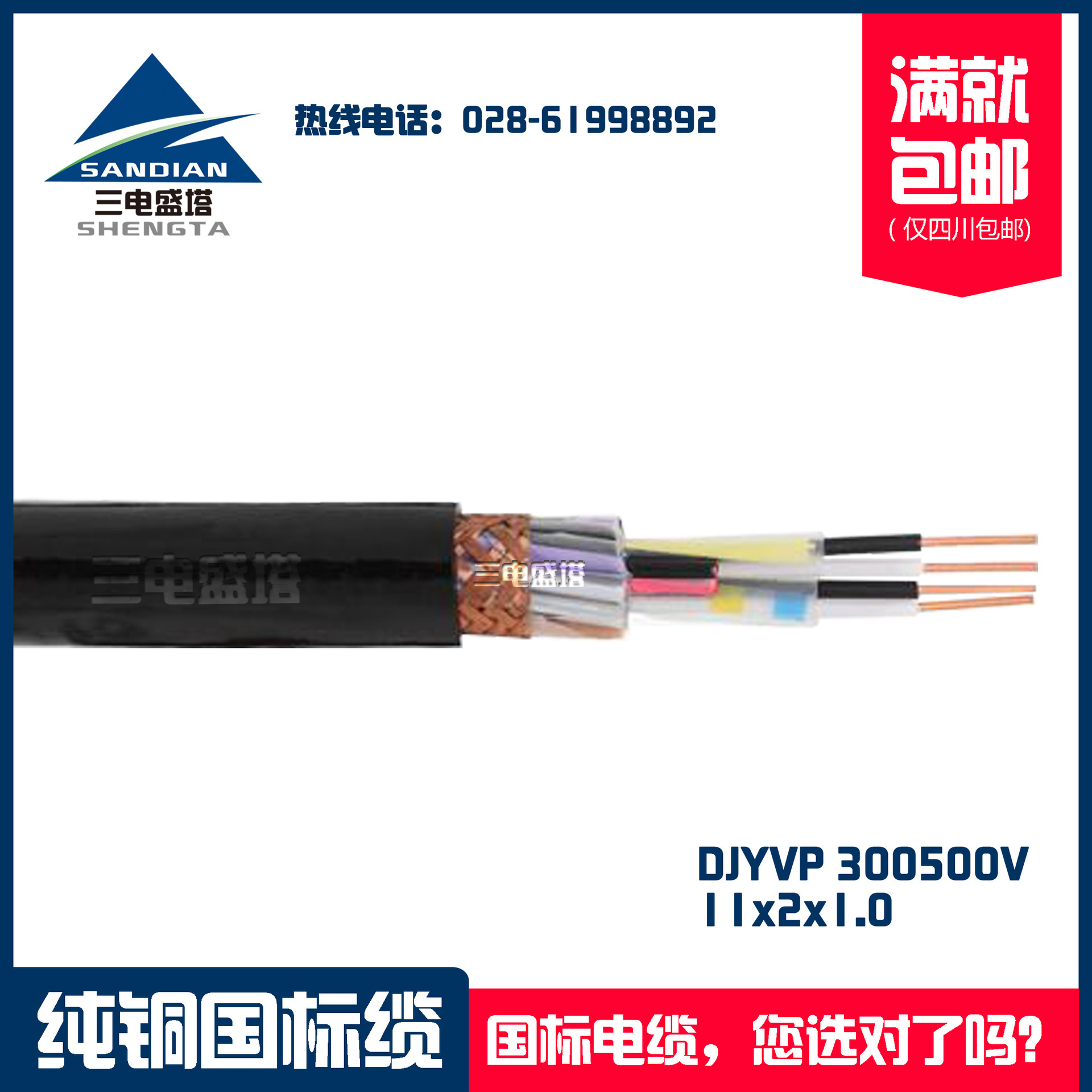 三電盛塔，對絞銅線編織分屏蔽計算機電纜DJYVP  11*2*1.0