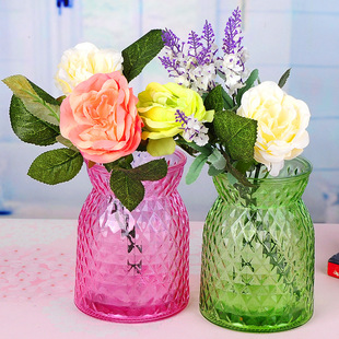 欧式简约地中海彩色菱形玻璃水培花瓶客厅卧室摆件玻璃插花花瓶