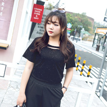 2018 chị béo cộng với phụ nữ béo mập XL phiên bản Hàn Quốc của áo thun lỗ ngắn tay mới đính sequin mỏng 8018 Quần áo nữ size lớn
