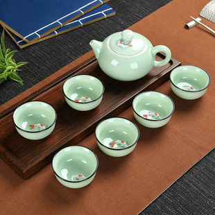 厂家直销青瓷茶具7头龙壶青瓷功夫茶具套装特价批发茶具定制logo
