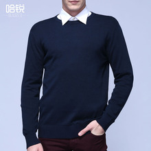 Nhà máy quần áo nam Ha Rui trực tiếp áo len nam sợi cotton Hàn Quốc áo len cổ tròn giản dị chạm đáy áo sơ mi thương mại nước ngoài Hàng dệt kim