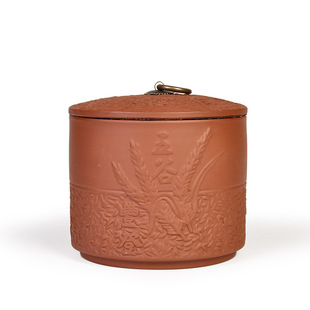 紫砂陶瓷茶叶罐 厂家直销无纺布罐子 浮雕表面密封罐可定制LOGO