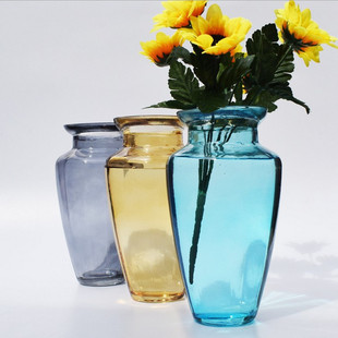 新款透明彩色水培玻璃花瓶创意家居摆件装饰简约喇叭口鲜花瓶花器