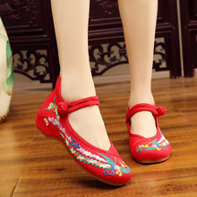 Một thế hệ của Da Cai Feng Jin Chen giày vải gió quốc gia gân bò cuối giày thêu giày nữ thấp để giúp giày cưới vuông nhảy Giày nữ