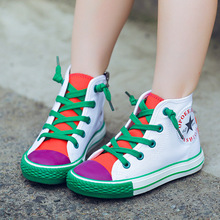 Màu sắc mùa thu 18 phù hợp với giày trẻ em bé trai giày thể thao bé gái cao để giúp giày thông thường bé ren nhỏ giày trắng phiên bản Hàn Quốc Giày vải trẻ em