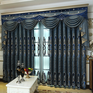 厂家批发轻奢欧式客厅窗帘布 成品定制 供应高端绣花雪尼尔窗帘