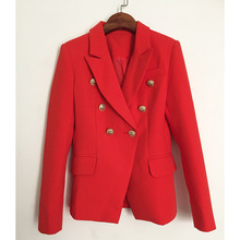 Spot 2018 thu đông mới chất lượng cao phù hợp với áo khoác kim loại đầu sư tử khóa đôi ngực nhỏ phù hợp với màu đỏ Bộ đồ nhỏ