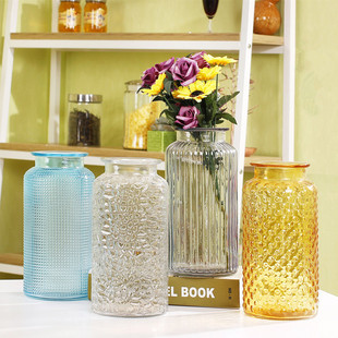 创意新款彩色玻璃花瓶欧式透明家居装饰简约插花干花桌面摆件