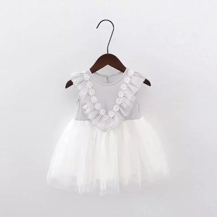 韩版新款童装女童雪纺花边连衣裙 女童网纱公主裙31852