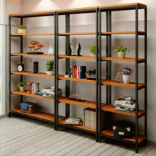 Kệ phòng khách gỗ tùy chỉnh nhà gỗ sáng tạo kệ sách Đơn giản rèn sắt phân vùng hiển thị kệ lưu trữ đứng Tủ sách
