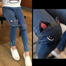 Quần áo trẻ em mùa xuân và mùa thu Cô gái phiên bản Hàn Quốc của quần jean mèo Em bé thêu thêu Quần trẻ em một thế hệ Quần jean