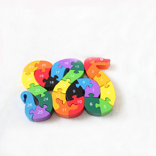 26英文字母数字木制 扭曲蛇拼图 儿童玩具 拼装