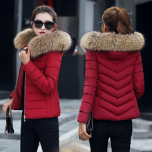 Áo khoác ngắn nữ 2018 mới mùa đông cổ lông lớn Áo khoác nữ Hàn Quốc trùm đầu Áo khoác mỏng cotton mỏng Áo khoác cotton nữ