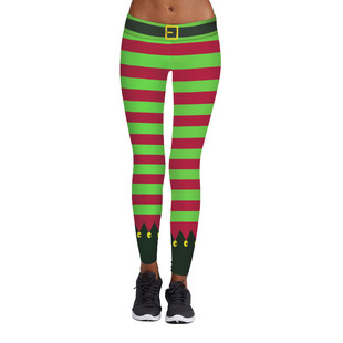 eBay爆款条纹数码印花运动裤 休闲百搭紧身显瘦瑜伽裤圣诞节女装