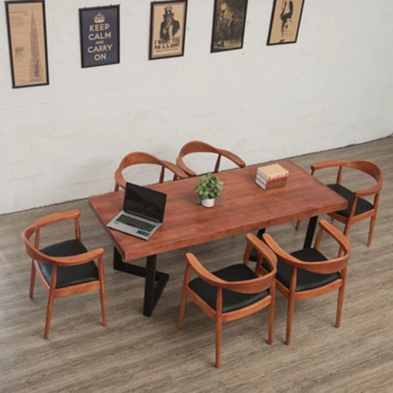 美式长方形餐桌椅组合 复古实木铁艺餐桌 咖啡厅桌椅客厅饭桌定制