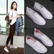 Giày đế bệt đế bằng, giày đế đơn màu trắng nữ 2019 mùa xuân mới hoang dã Da Hàn Quốc giản dị giày đỏ học sinh Giày nữ