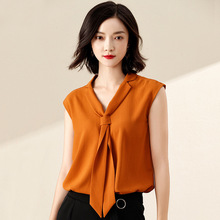Mùa hè phiên bản Hàn Quốc của áo rộng kích thước lớn che bụng cà vạt mỏng nữ mới màu rắn mặc áo voan không tay một thế hệ Áo voan ren