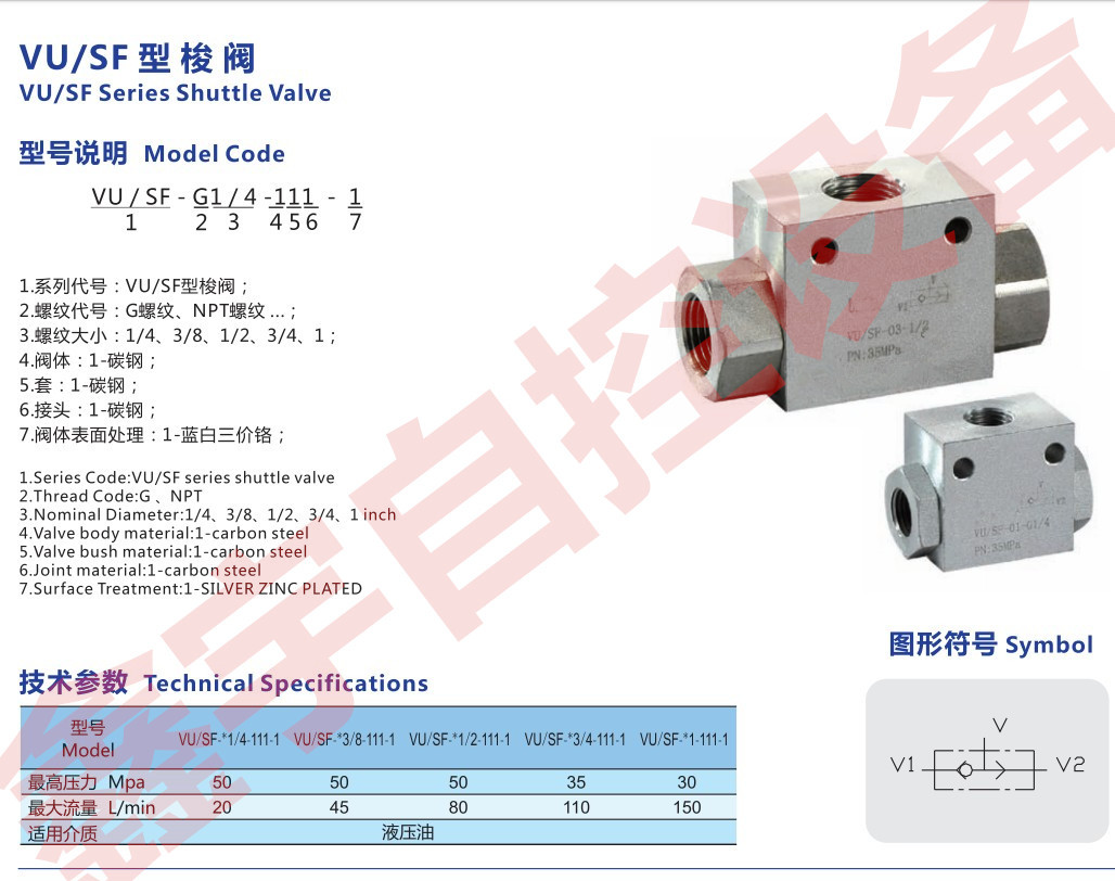 vusfg14梭阀三通液压梭阀小型梭阀三通梭阀液压梭阀g14