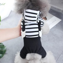 Mùa thu và mùa đông cộng với dày quần áo nhung con vật cưng chân chó đen và trắng sọc đầm với dây đai quần áo trùm đầu Teddy VIP Trang phục chó