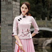Xuân 2019 mẫu áo nổ đỏ thêu thời trang Trung Quốc retro tay dài Tang phù hợp với áo sườn xám ngắn nữ bán buôn Đám cưới sườn xám