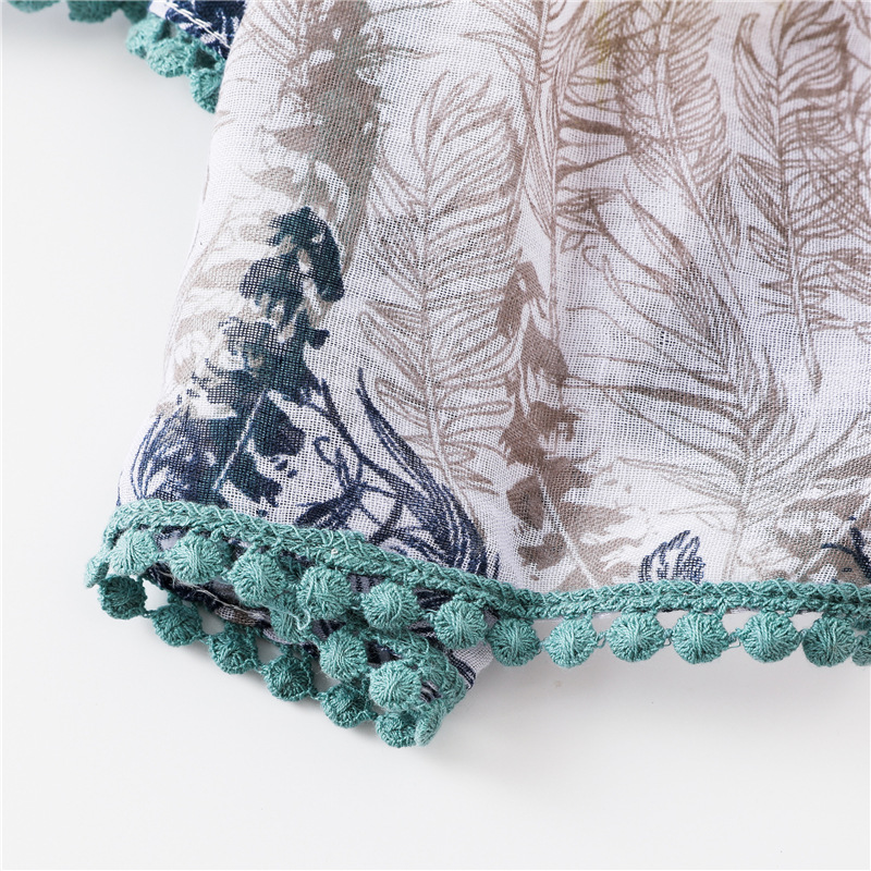 Bufanda de algodn y lino con patrn de plumas Chal de gran tamao femenino Bufanda delgada de aire acondicionado de doble usopicture9