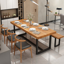 Đơn giản hiện đại đơn giản bàn ăn gỗ và ghế kết hợp phòng khách nhà hình chữ nhật bàn ăn khách sạn lẩu nhà hàng bàn ăn sắt rèn Bàn ăn
