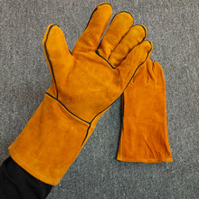 Nhà máy trực tiếp hai lớp dày da dài găng tay da bò hai lớp da lộn găng tay bảo vệ găng tay Găng tay thợ hàn