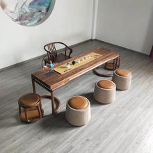 Bàn trà Zen mới của Trung Quốc Kết hợp bàn ghế gỗ óc chó đen nguyên khối Bàn trà gỗ Kung Fu đơn giản Bàn ghế trà đầy đủ nội thất Bàn trà