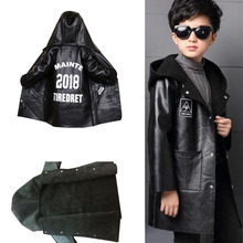 Quần áo trẻ em nam bằng da dài trùm đầu 2019 mùa đông mới cộng với nhung dày nhỏ áo khoác da trẻ em Lông thú