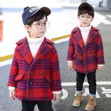 Mùa đông 2019 phiên bản Hàn Quốc mới của bé trai cá tính áo choàng đôi màu đỏ ngực một thế hệ Áo khoác len