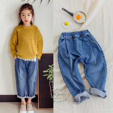 Quần jeans bé gái 2018 xuân mới phiên bản Hàn Quốc của các chàng trai và bé gái qua chiếc quần harem cotton cotton Quần Harem