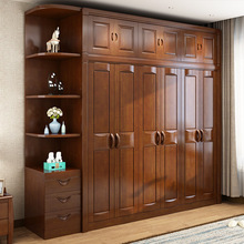 Tủ quần áo gỗ góc phong cách Trung Quốc tủ quần áo cửa gỗ rắn bốn hoặc năm cửa cộng với tủ trên cùng tủ quần áo gỗ sồi Tủ quần áo