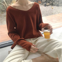 [峥] Áo len cổ lọ kiểu dáng cổ chữ V mùa thu 2018 phiên bản Hàn Quốc của áo len dài tay màu trơn rộng M186 Áo len nữ